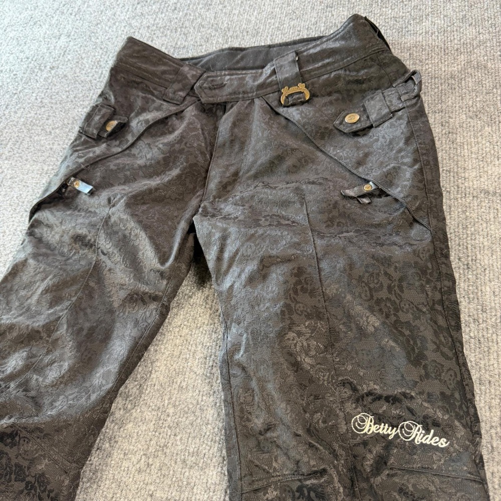 Vintage 2000s Betty Rides Brocade Snowboard Pants Polyester Black Size XS